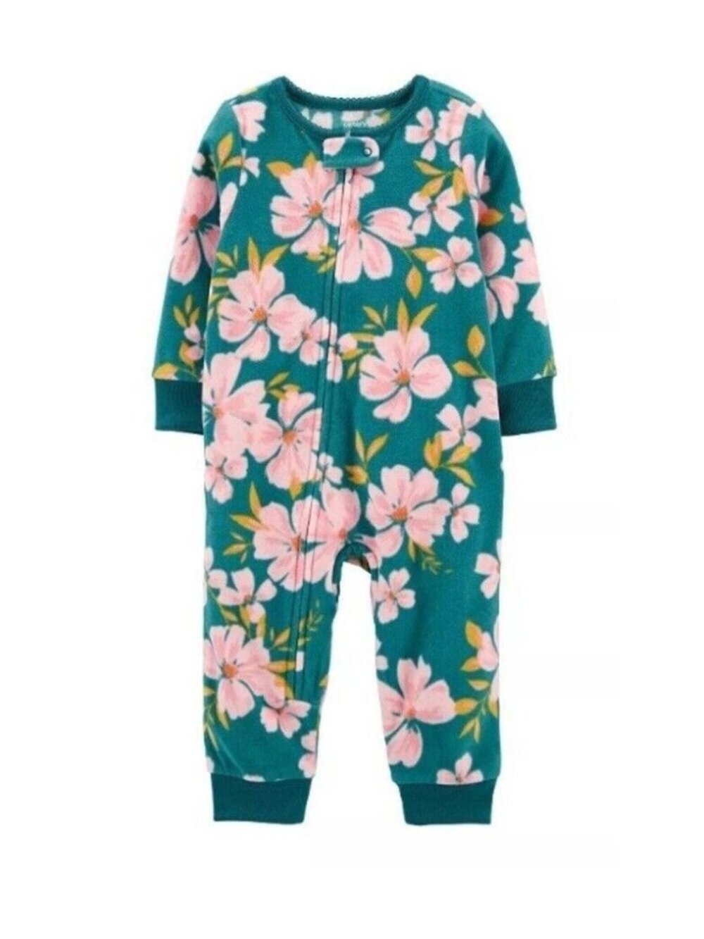 Girls Fleece One Piece Zip Pajamas Pjs Footless Sleeper Floral Cozy Coverall 5